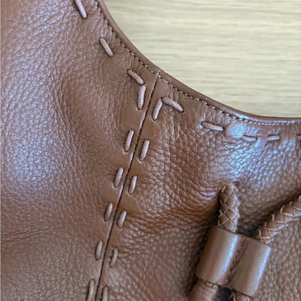 Talbots Brown Leather Boho Hobo Purse Bag Braided Detail